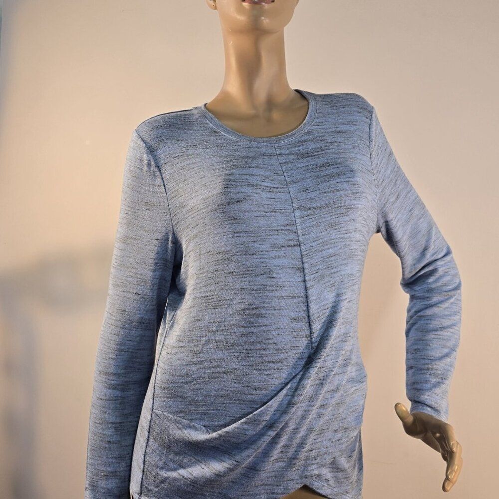 Nic + Zoe Hazed Blue Knit Shirt Women Sz L Faux Wrap Long Sleeve